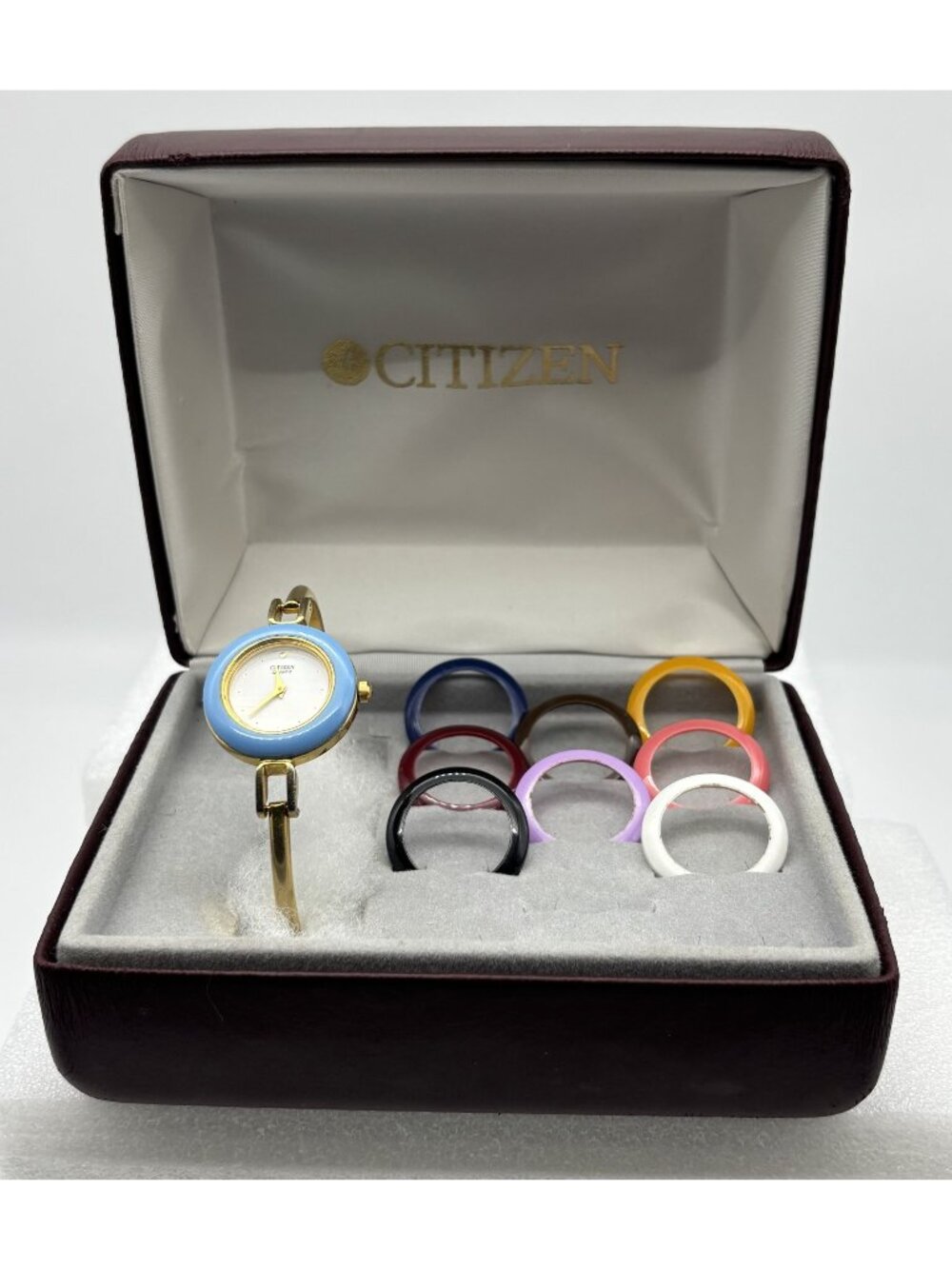Citizen Womens Bangle Watch 5920-S49674 WSB Gold Tone 9 Interchangeable Bezels